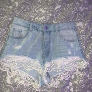Women's White and Blue Shorts